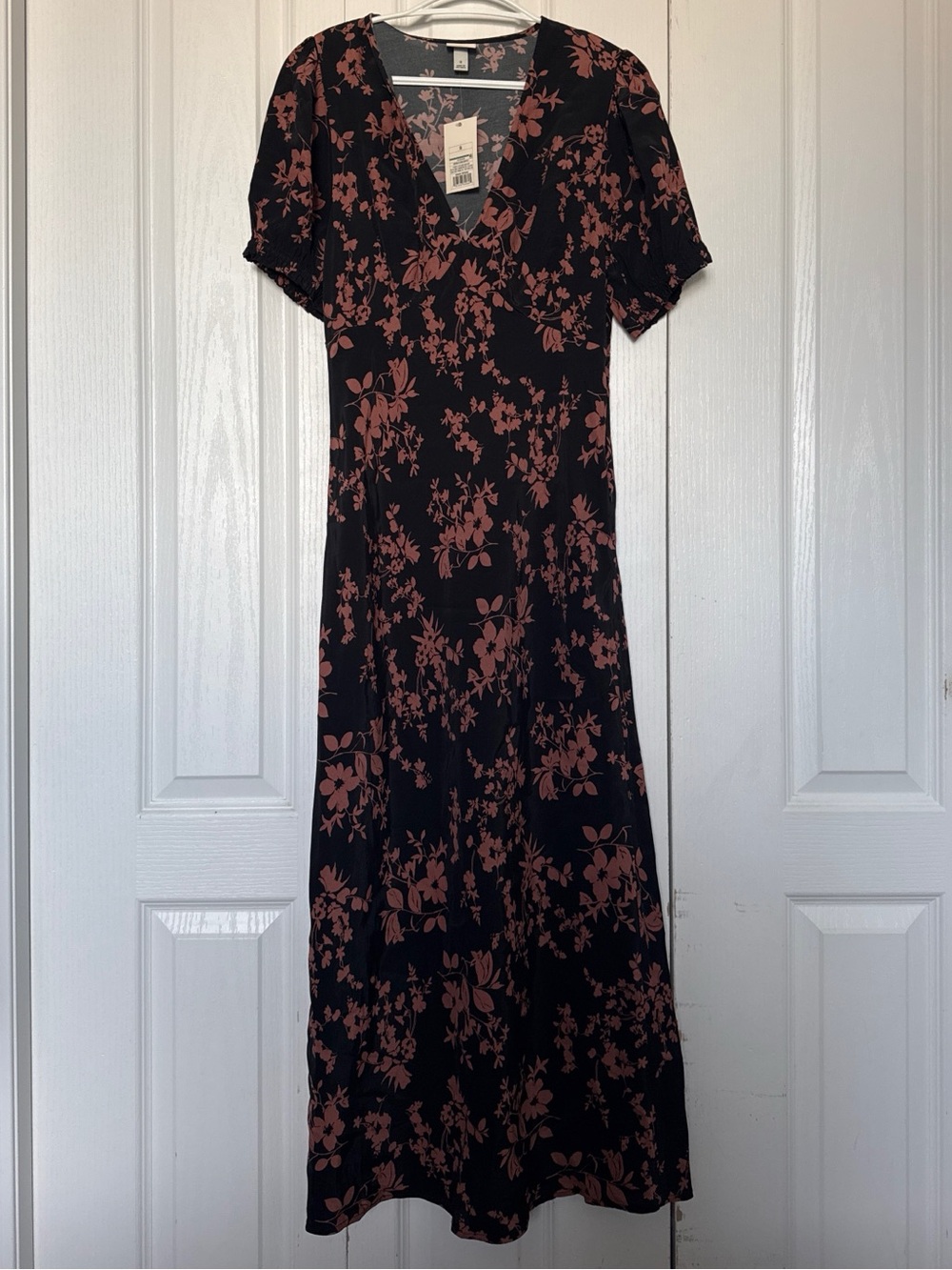 a new day Black Dress with Rust Floral Print Size small